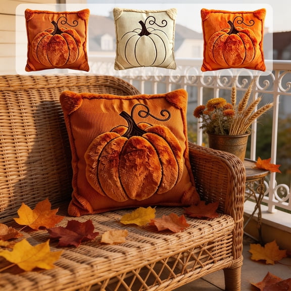 Chmadoxn Fall Pumpkin Throw Pillow Cover 18x18 Inches Corduroy Embroidered Cushion Case Decorative Autumn Thanksgiving Halloween Decor for Couch Sofa Home