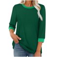 thumbnail image 3 of Women's Fashion 3/4 Sleeve Round Neck T-Shirt Blouse Top Casual Loose Fit Solid Color Tee | CSEONE,Army Green L, 3 of 9