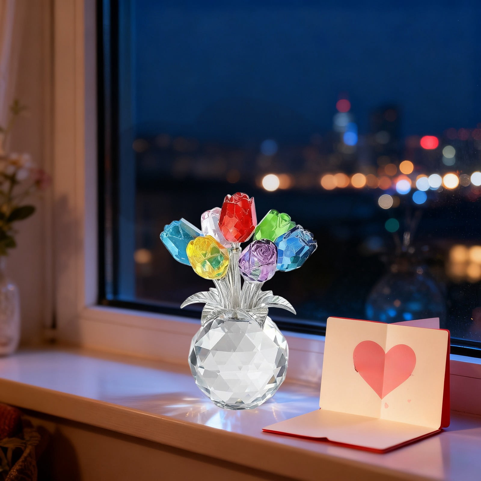 Colorful Multicolor Crystal Rose Bouquet Under Glass For Romantic Ambiance Ideal Gift For Lover And Decoration For Celebration