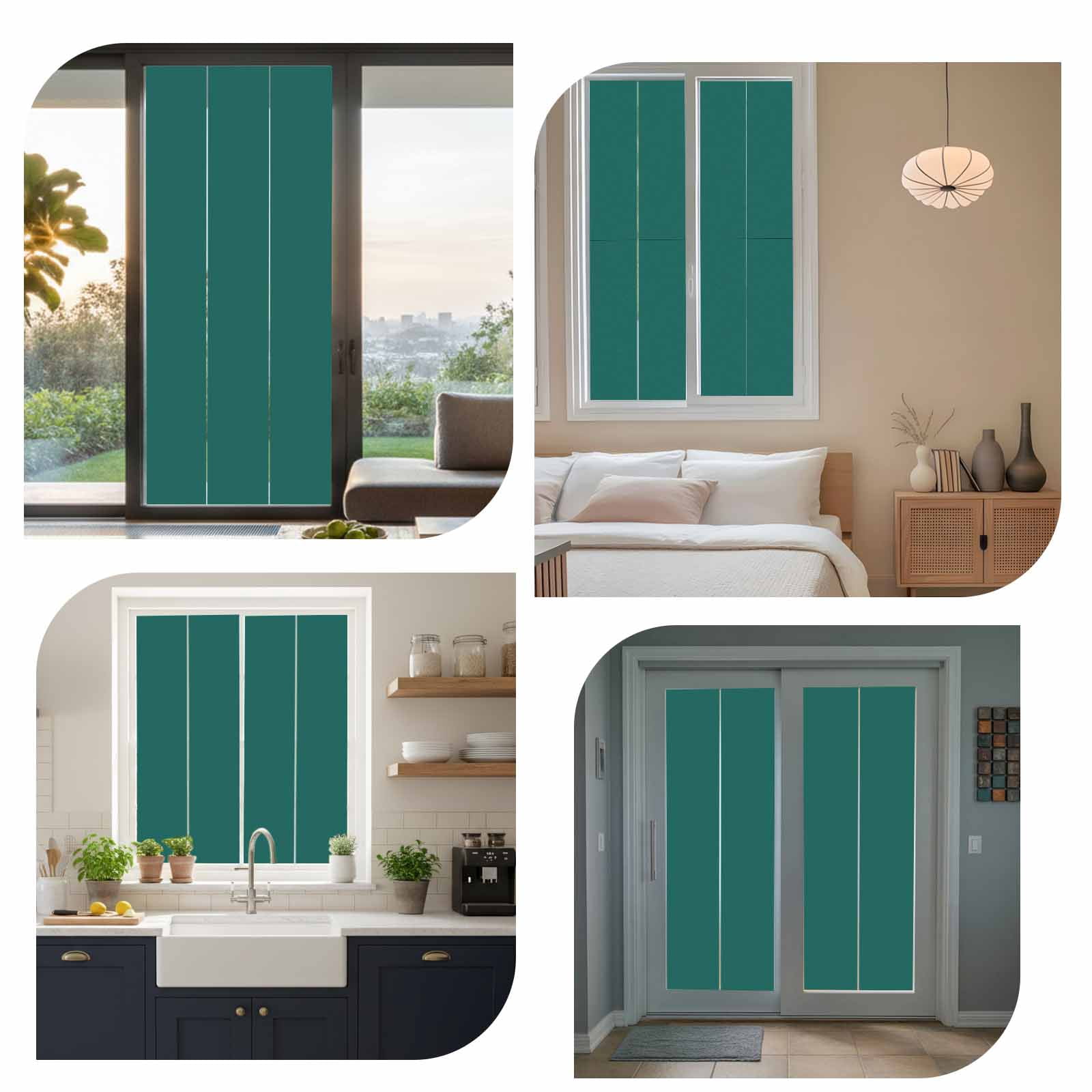 Static Cling Non Adhesive Window Film, Dark Green Window Privacy Film Frosted, Farmhouse Solid Green Color Modern Art Opaque Window Coverings for Small Windows, Home, 17.7 x 39.3 Inches