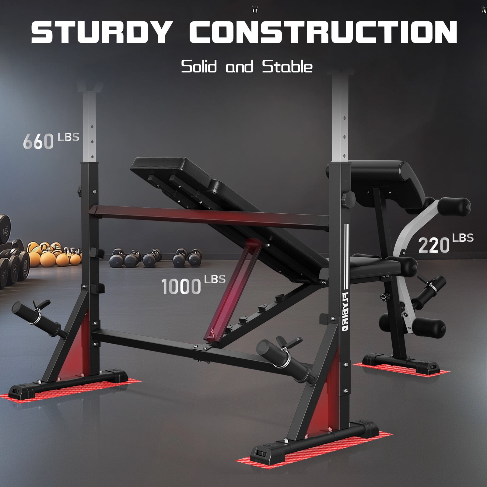 FLYBIRD Olympic Weight Bench - Adjustable Press with Rack, Leg Developer & Preacher Curl (1000Lbs/2025)