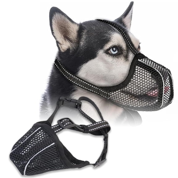 Kiibsot Breathable Reflective Dog Muzzle, Mesh Soft Muzzle for Small Medium Large Dogs, Adjustable Puppy Muzzles for Scavenging Grooming Biting Chewing, Allows Panting and Drinking