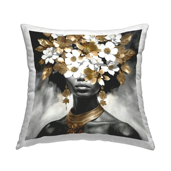 Stupell Industries Woman & Gold Flowers Decorative Printed Throw Pillow Design by Kim Allen.