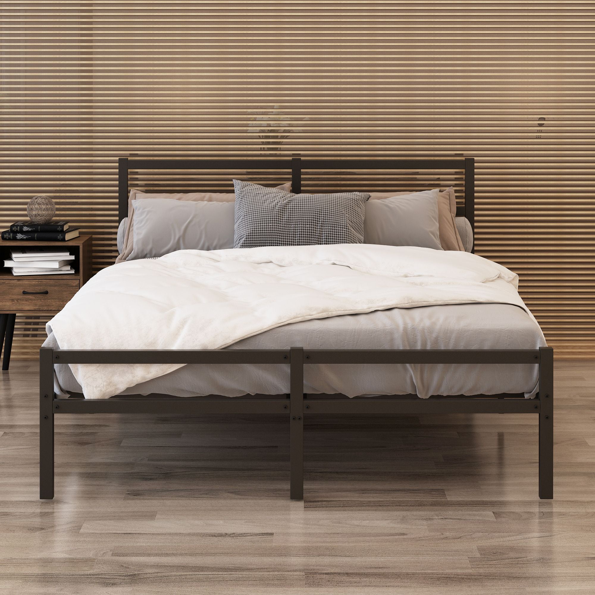 Aukfa Metal Queen Bed Frame, Platform Bed with Headboard, Black