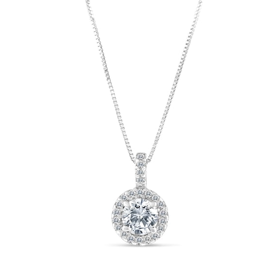 0.60ctw Natural Diamond Halo Pendant Necklace in 10k White Gold (0.60ctw, G-H, I2-I3)