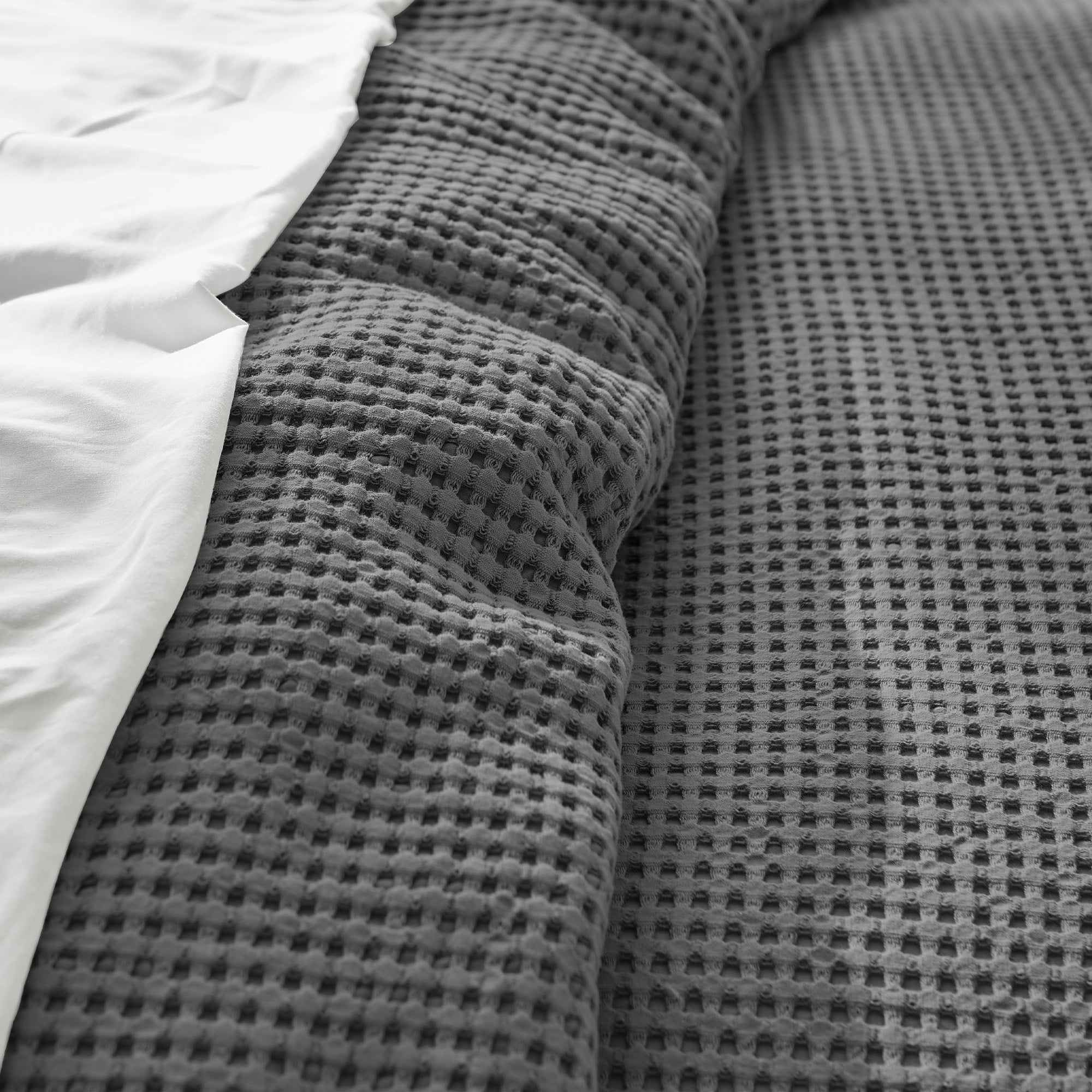 Levtex Home - Mills Waffle Charcoal Duvet Cover Set - Twin Duvet Cover + Two Standard Pillow Cases - Charcoal Waffle Weave - Duvet Cover (68 x 88in.) and Pillow Case (26 x 20in.) - Cotton