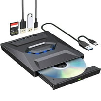 ROOFULL External CD DVD Drive USB 3.0 and USB-C CD ROM Burner DVD Player with USB Hub and SD Card Reader, Portable
