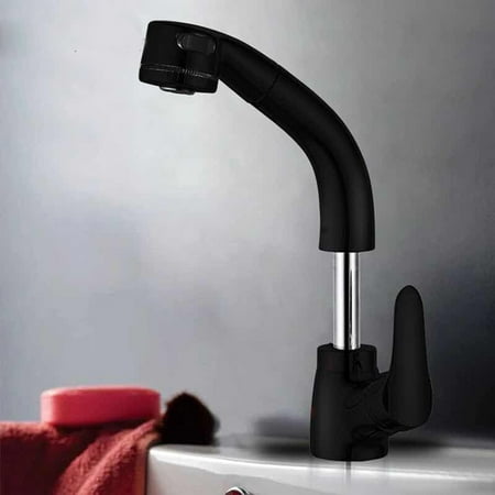

Retractable Bathroom Faucet Rotating Pull-Out Hot Cold Water Faucet for Washbasin(Black)