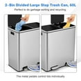 thumbnail image 4 of Canddidliike 16 Gallon Dual Step Trash Can Recycling Double Bucket Pedal-Silver, Stainless Steel Trash Can, 4 of 8