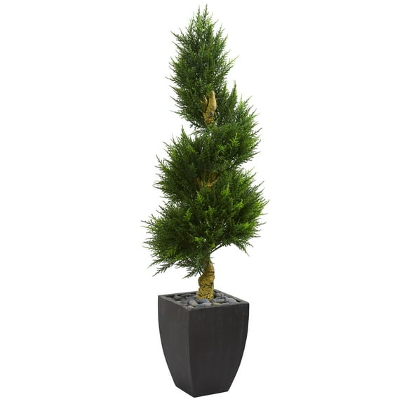 Nearly Natural 5.5ft. Cypress Spiral Artificial Tree in Black Wash Planter UV Resistant