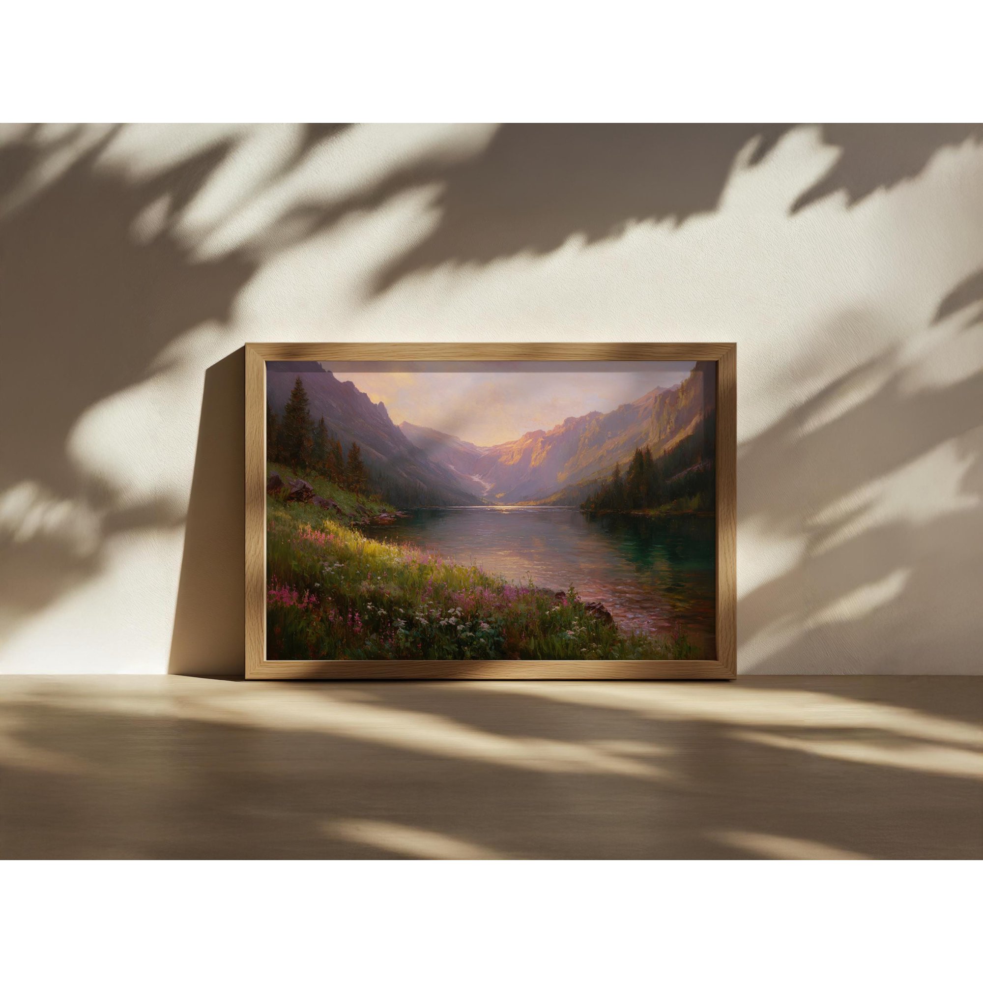 Avalanche Lake Sunset Glacier National Park Montana Mountain Forest Lakeside Spring Wildflower Landscape Botanical Wall Art Poster , Poster Print Only