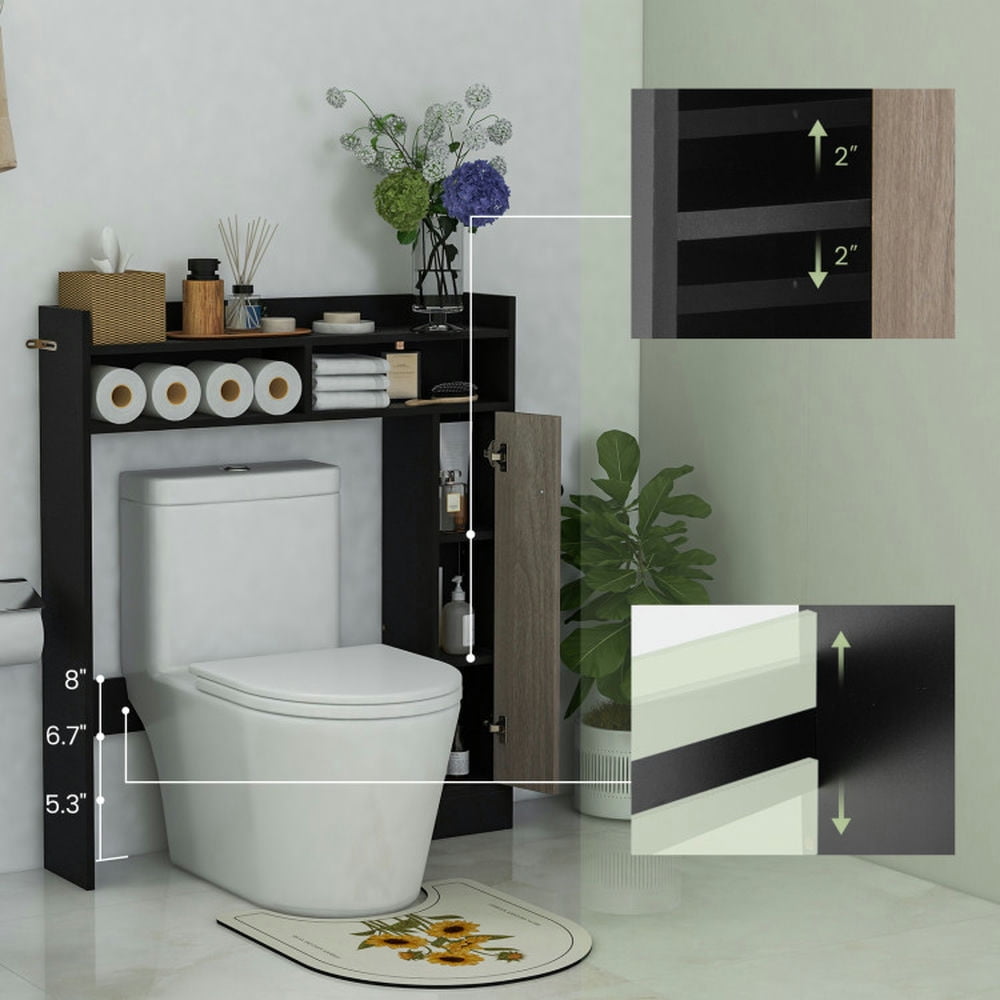Finihen Toilet Storage Cabinet, Bathroom Cabinet Organizer, Bathroom Over the Toilet Floor Storage Organizer with Adjustable Shelves, for Bathroom, Black