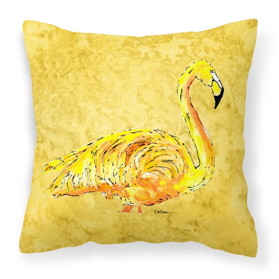 Carolines Treasures 8872PW1818 Flamingo on Yellow   Canvas Fabric Decorative Pillow 18H x18W multicolor