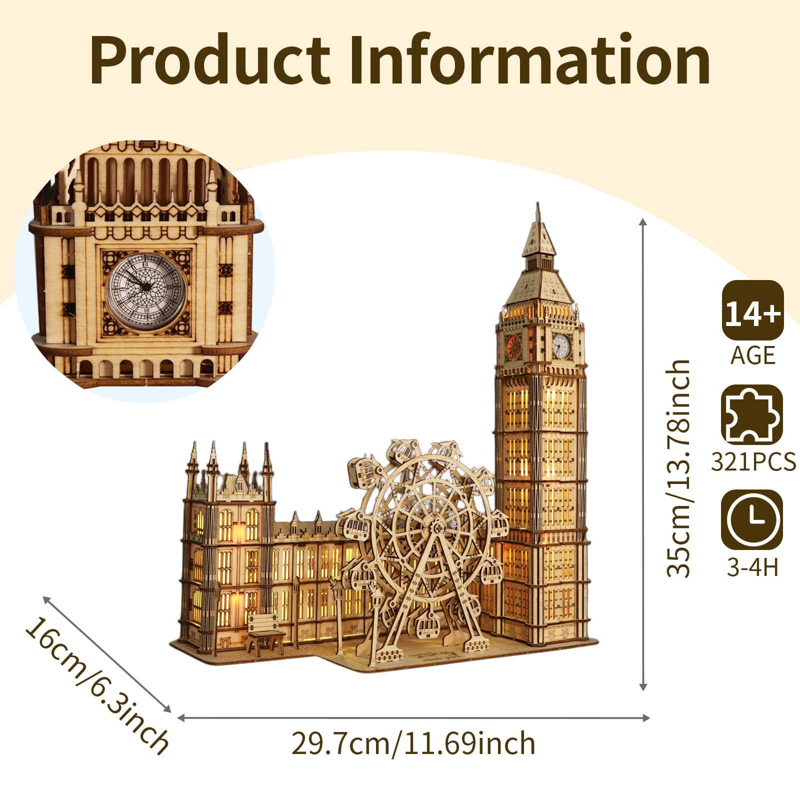 3D Wooden Puzzles - Big Ben Clock Tower Model Kit, Architectural Replica DIY Building Set & Collectible Home Decor, Unique Family Gift
