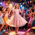 thumbnail image 6 of Girls Tulle Princess Dresses Trendy Embroidery Flower Lace Puff Sleeve Crew Neck Gown for Pageant Wedding Birthday Party Graduation Dance Prom Pink 5-6 Years, 6 of 6