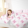 thumbnail image 3 of Manfei Princess Plaid Bowknot Queen Comforter Set 3pcs for Girls,Purple Geometric Grid Bedding Comforter Set for Teens Kids,Pink Reversible,Luxury Bedroom Decor, 3 of 6