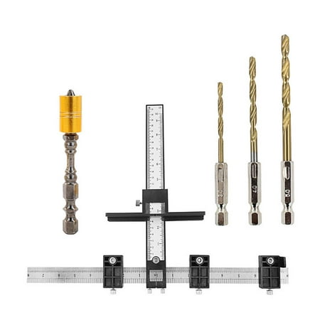 

Cabinet Hardware Jig Drill Punch Locator with 5 Pcs Drill Bit for Handles and Knobs Drill Guide Sleeve Drawer Pull Wood Drilling Tools Set