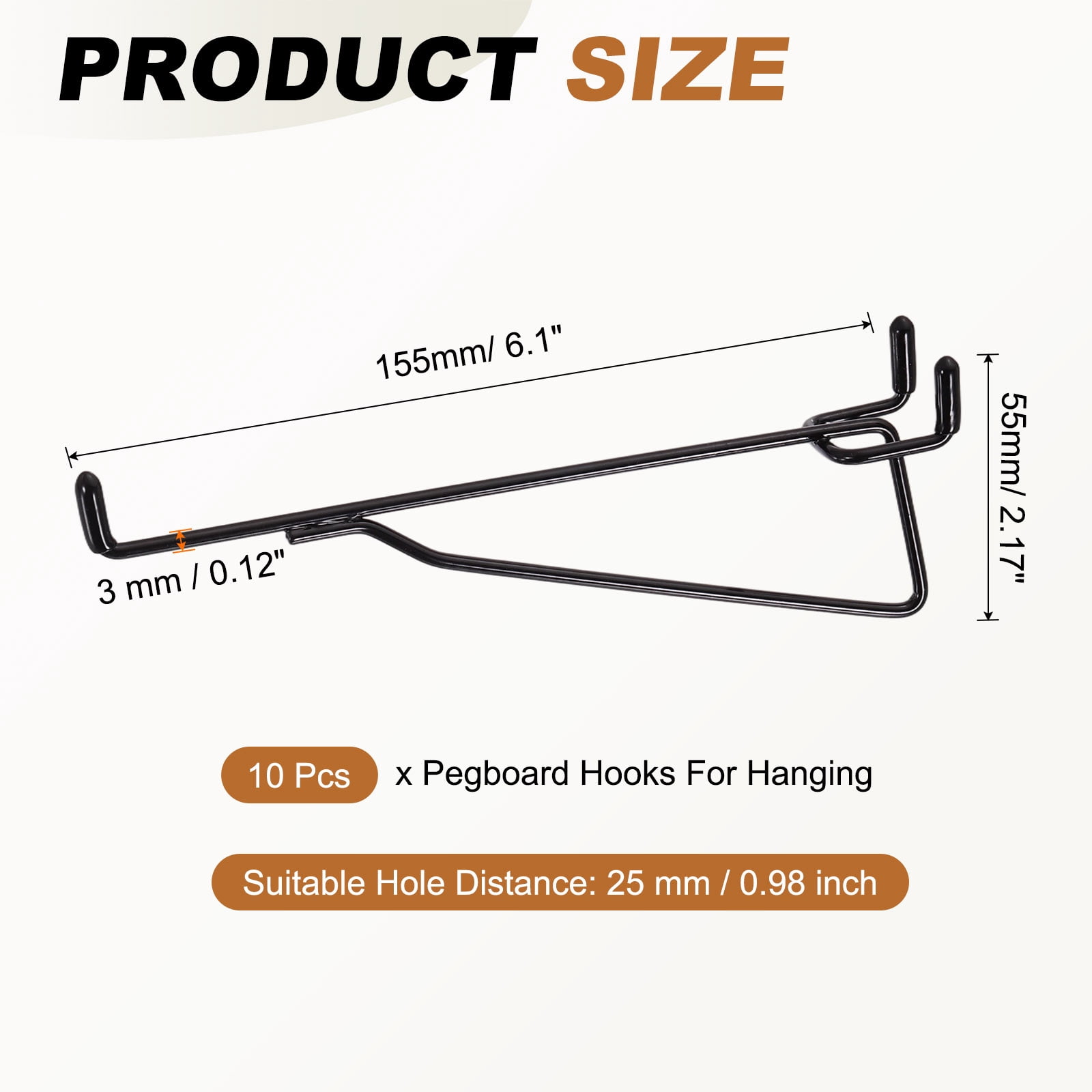 Uxcell 10Pcs Pegboard Shelf Hooks, 6.3 in Peg Board Brackets Heavy Duty Peg Board Shelving Hook Shelves Baskets Brackets 0.12"T  Fit 0.98" Hole Pegboard for Garage, Office, Art Craft
