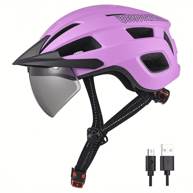 LIXADA HT003 Bicycle Helmet with Integrated Rechargeable Tail Light, Detachable Goggles & Visor - PC Shell + High Density EPS Construction, Adjustable 54-62cm Head Circumference, 306g Lightweight
