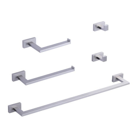 Wowow 5-Piece Brushed Nickel Decorative Bathroom Hardware Set with Towel Bar Toilet Paper Holder and Robe Hook