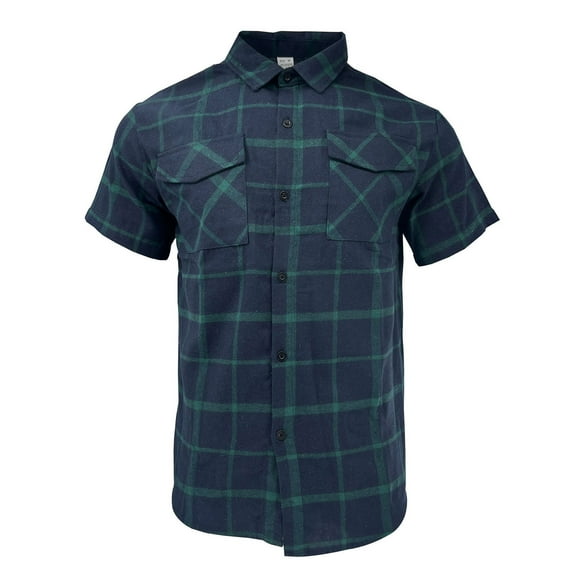 Jjayotai George T Shirts for Men, Men Fashion Casual Button Down Short Sleeve Lapel Plaid Print Shirt with Double Pockets, Men's Graphic Tees