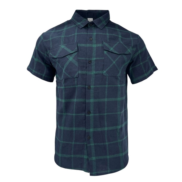 Blusa y camisa de manga corta con cuello vuelto para hombre, moda informal, botones, bolsillos dobles, solapa, manga corta con blusas, blusa de algodón y poliéster para hombre
