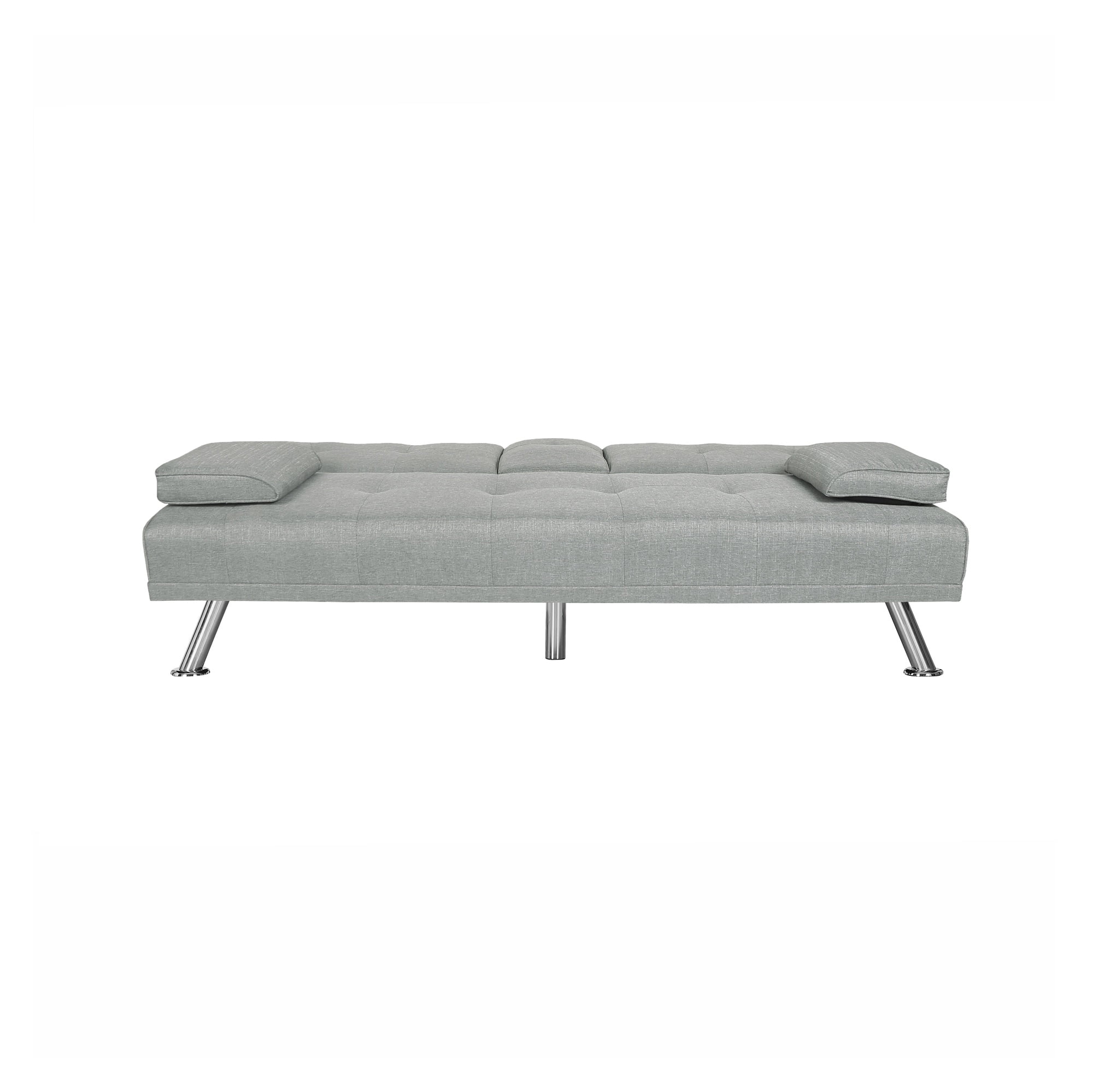 Gewnee 66.3” Futon Sleeper Sofa Bed with 3-Angle Adjustable Backrest,Loveset with 2 Cup Holders for Home,Office,Guest Room(Light Grey）