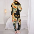 thumbnail image 3 of Pajama Sets for Women 2 Pcs, Retro Black Cat Flowers Button Down Long Sleeve Sleepwear Lounge PJ Sets, 3 of 6