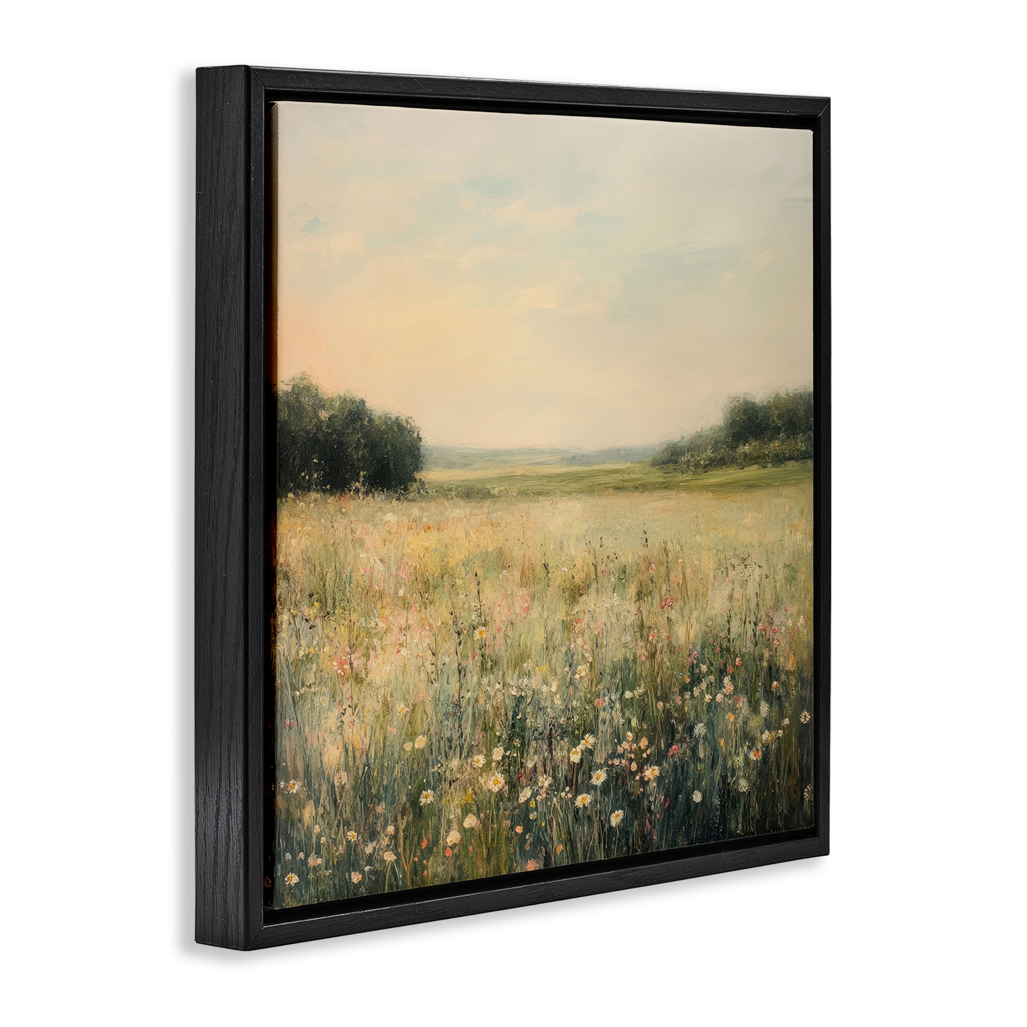 Stupell Industries Warm Wildflower Landscape Black Framed Floater Canvas Wall Art design by Petal Prints Design, 25 x 25