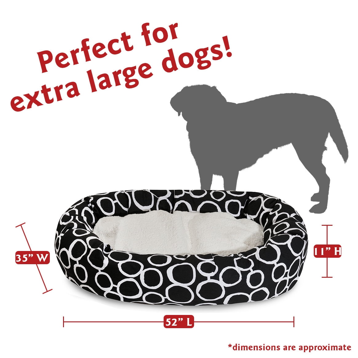Majestic Pet Sherpa Fusion Bagel Pet Bed for Dogs, Calming Dog Bed Washable, Extra Large, Black