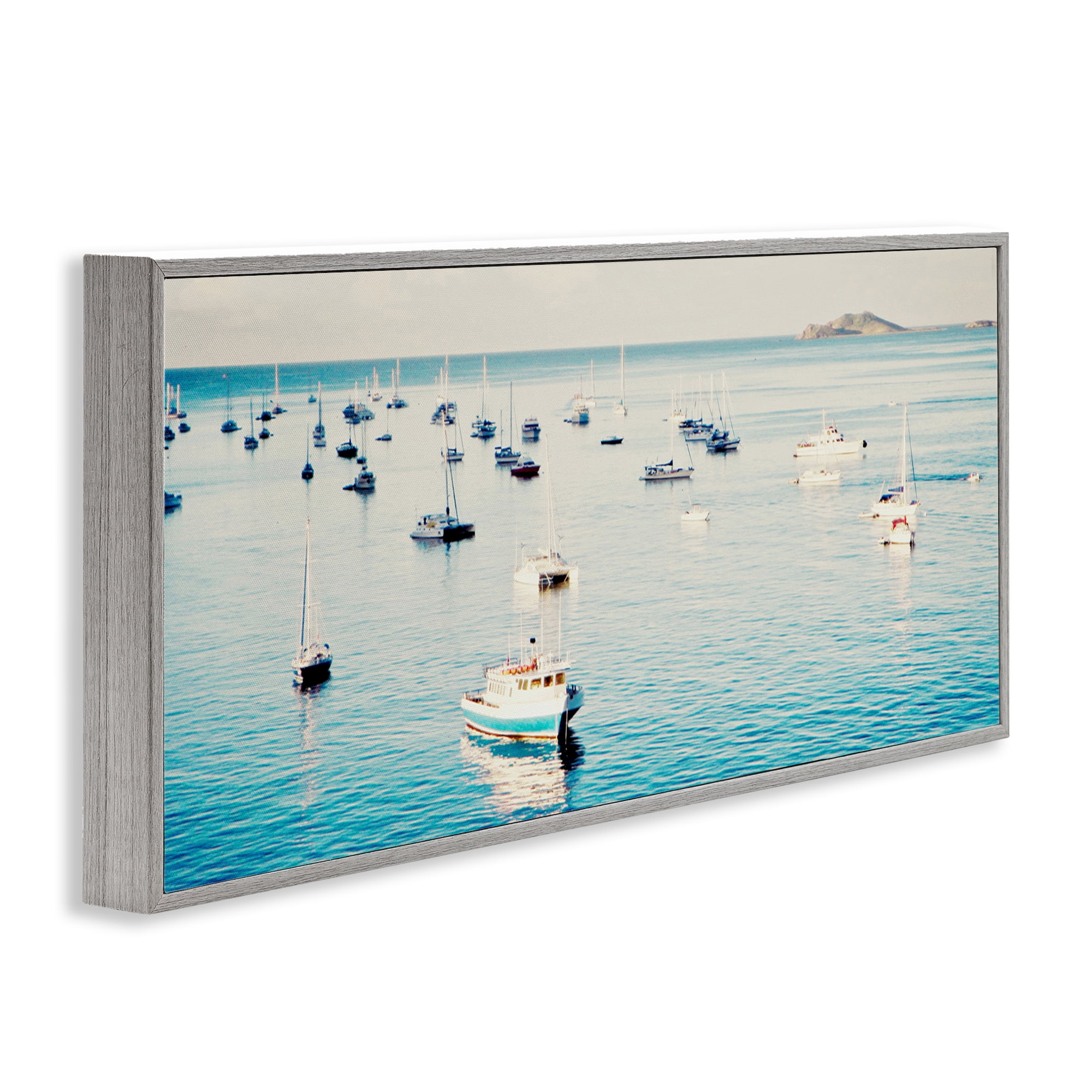 Stupell Industries Boat Fleet Marina Transportation Photography Gray Framed Art Print Wall Art, 24 x 10