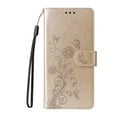 thumbnail image 3 of for iPhone 16 Plus Wallet Phone Case,Women Flip Folio Cover with Credit Card Holders Emboss Butterfly & Flower PU Leather Purse Kickstand Case With Wrist Strap for iPhone 16 Plus,Gold, 3 of 10