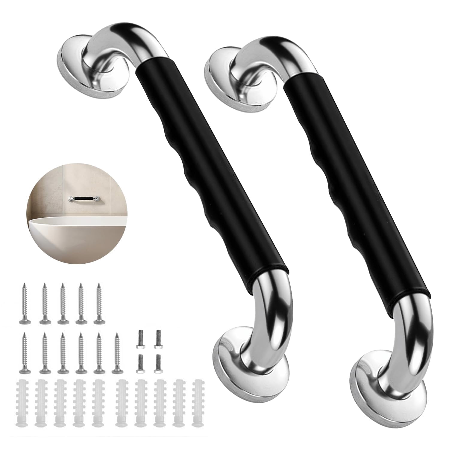 16 Inch Anti Slip Shower Grab Bars for Seniors, Handicap Bathroom Safety Grab Bars 2 Pack Waterproof Heavy Duty Balance Support Bars for Elderly, Pregnant, Injured & Kids