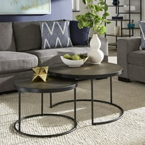 Weston Home Cambridge Black Finish Round Nesting Coffee Tables, Set of Two, with Faux Stingray Top
