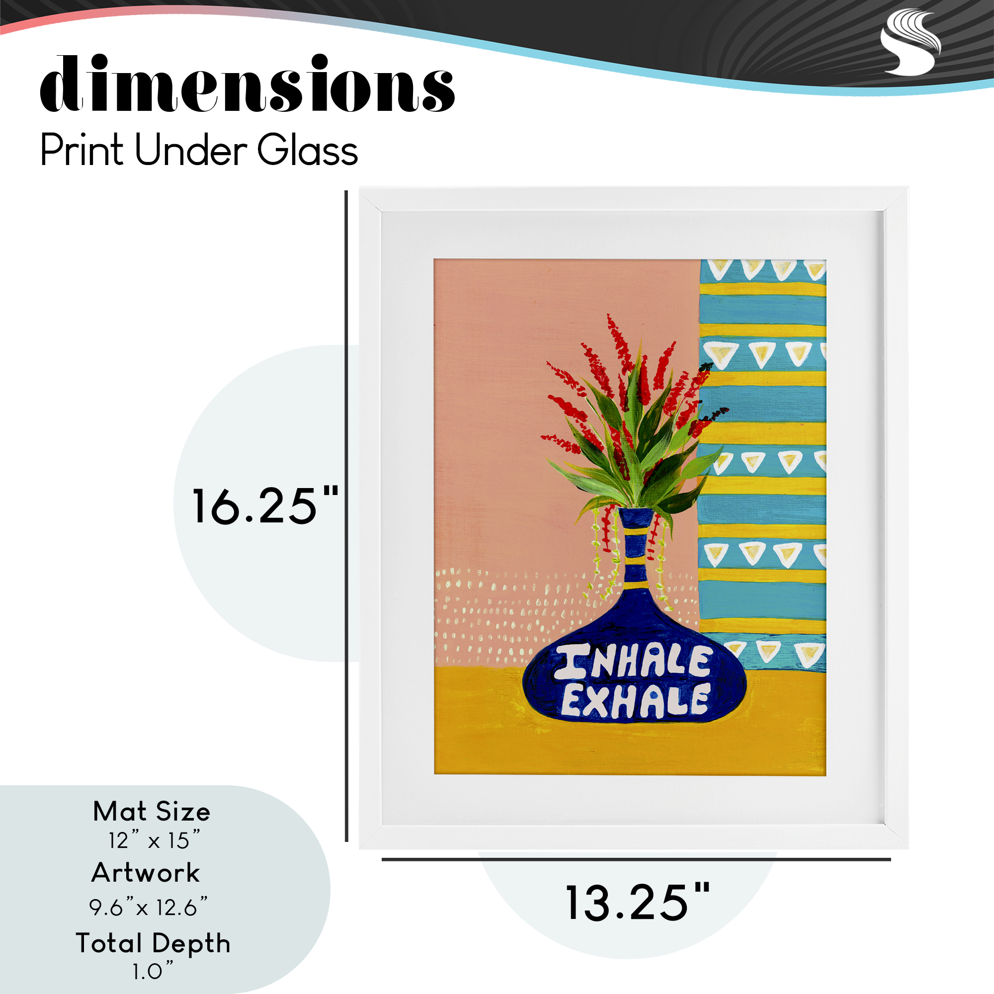 Inhale Exhale Flower Vase White Framed Print Under Glass, design by Nabeela Rumi