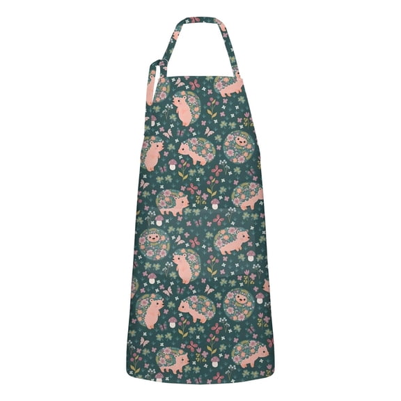Cute Hedgehog Pattern with Pioneer Flower Apron-Garden Aprons for Women with Pockets-Cotton Linen Waterproof Kitchen Cooking Gardening Aprons Adjustable for Kitchen,Cooking,BBQ and Salon 33x27 Inch