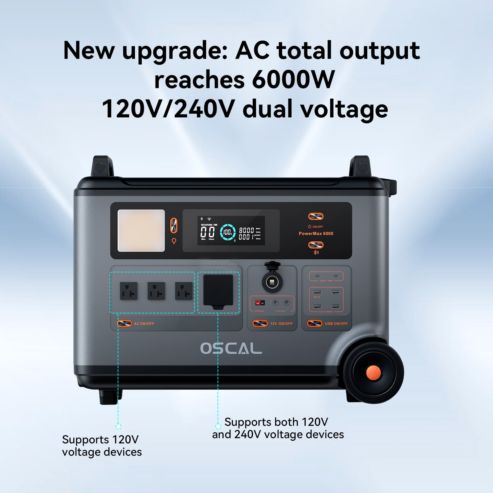 OSCAL Portable Power Station 6000W with 1x200W Solar Panel, 3600Wh LiFeP04 Solar Generator for Home Use, Outdoor Camping, PowerMax 6000