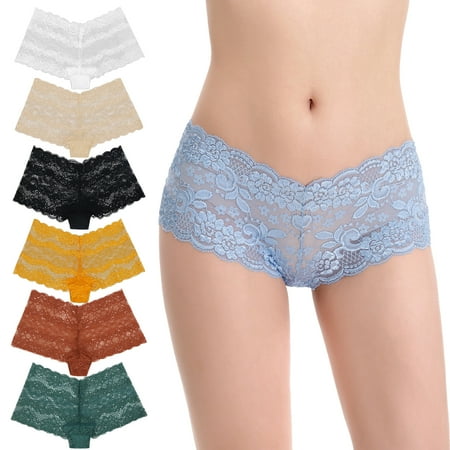 Curve Muse Women s Pack Of 6 Comfort Sheer Lace Tanga Hipster Boyshorts Panties-Pack AK-XXL