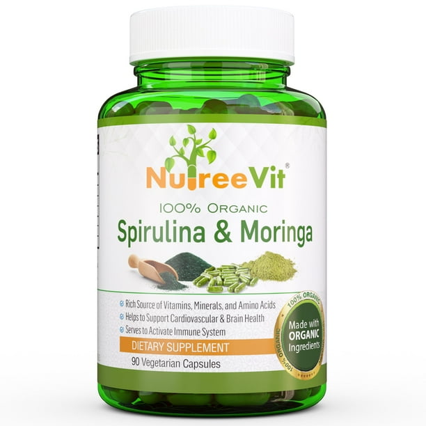100 PURE ORGANIC SUPERFOOD SPIRULINA & MORINGA VEEGGIE CAPSULES