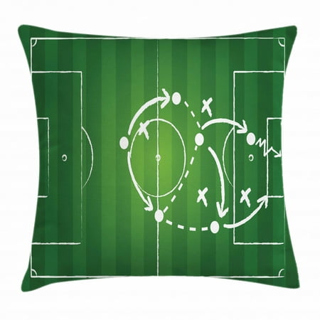 Soccer Throw Pillow Cushion Cover, Game Strategy Passing Marking Dribbling towards Goal Winning Tactics Total Football, Decorative Square Accent Pillow Case, 18 X 18 Inches, Green White, by