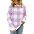thumbnail image 2 of Jjayotai Checkered Oversized Sweaters for Women, Crew Neck Long Sleeve Sweater Shirt, Color Block Knit Pullover Tops Purple L, 2 of 8