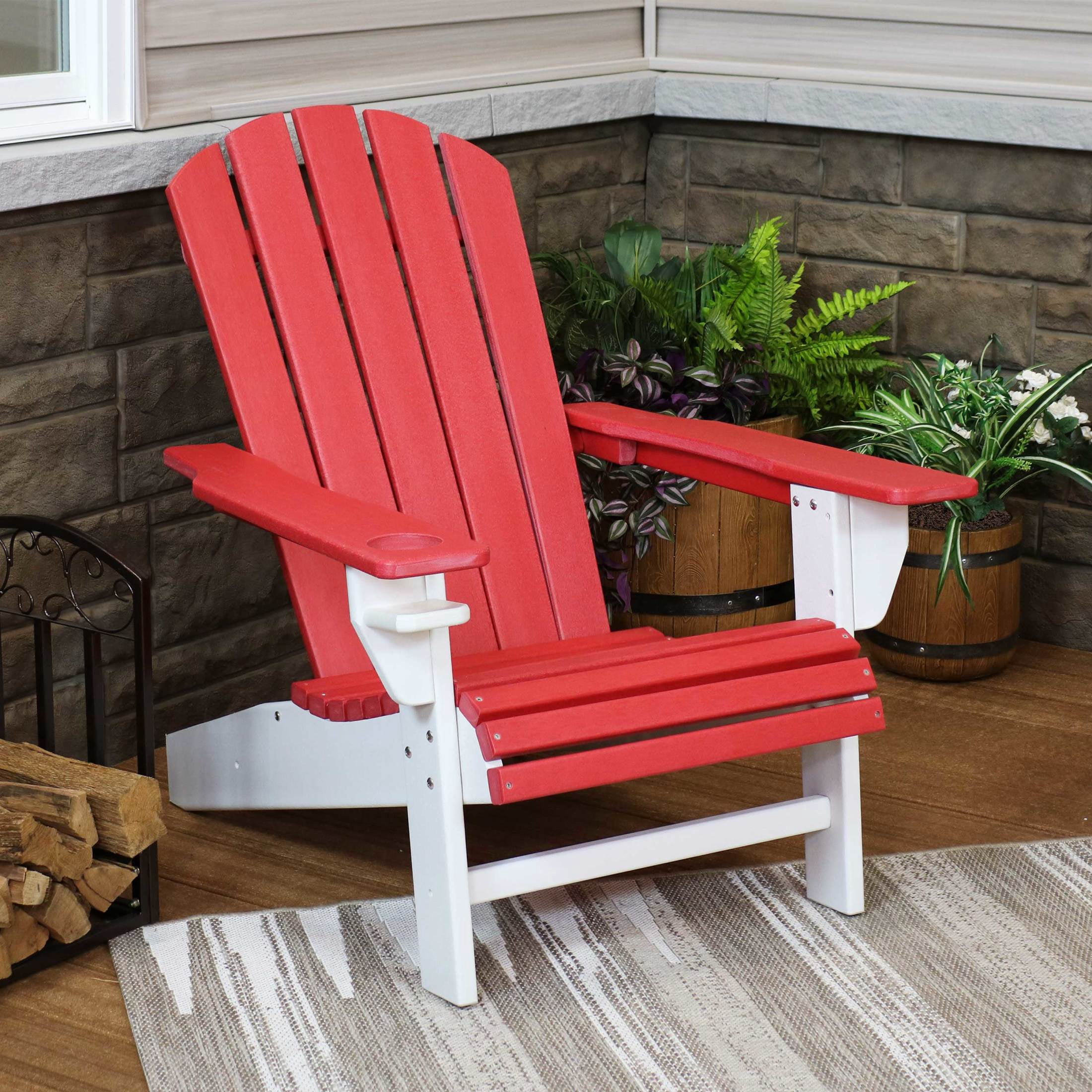 Sunnydaze HDPE Adirondack Chair - Red/White