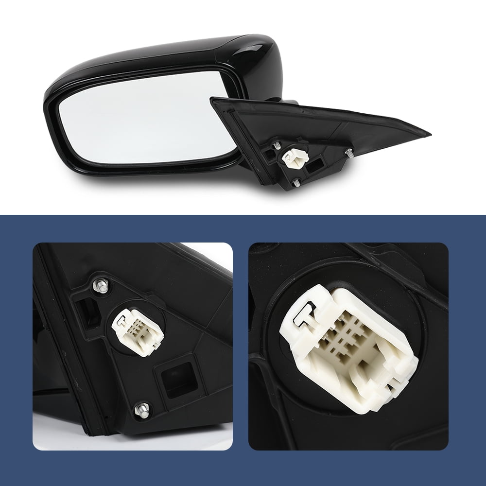 Power Mirror Front Driver Side Gloss Black Fit for Honda Accord 2003-2007 3-Pin Manual Folding