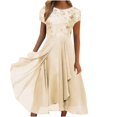 thumbnail image 1 of QJUHUNG Robe Midi Formelle pour Femmes Soirée Été Col en V Manches Courtes T-Shirt Soirée Invité de Mariage Style Asymétrique B-8 Cocktail Gris_i L, 1 of 6