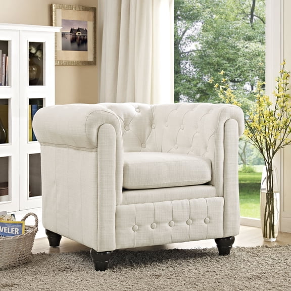Modway Earl Upholstered Fabric Armchair in Beige