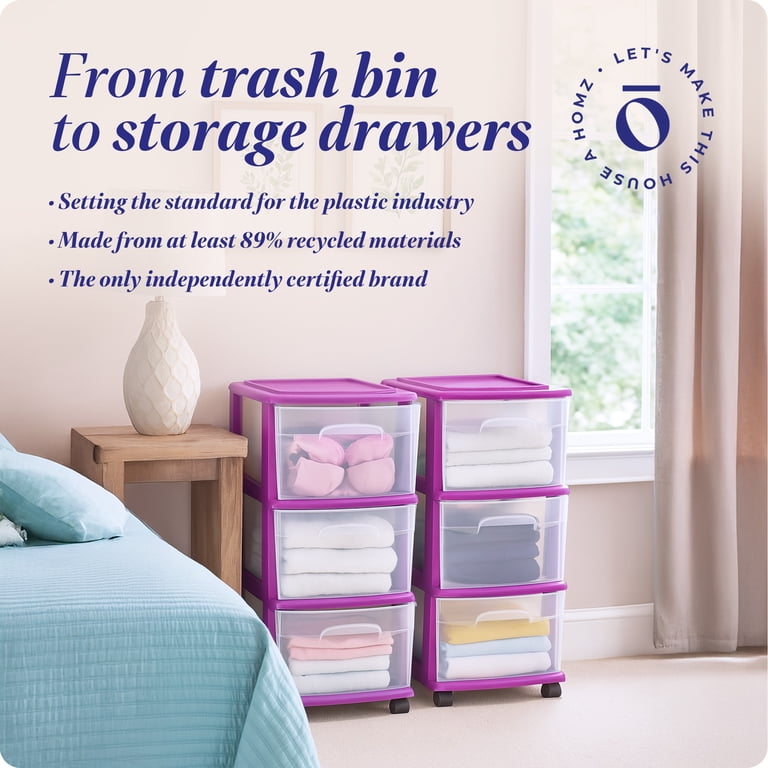 Homz, Storage Container Tower, 3 Drawer, 2 Pack with Wheels