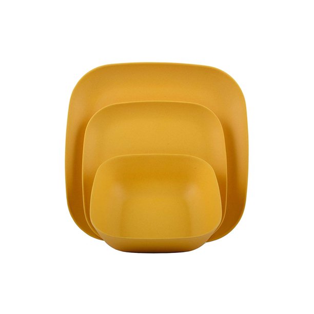 Melange 12Piece Bamboo Dinnerware Set (Squares Collection) Shatter