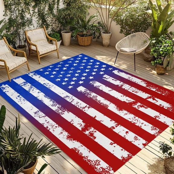 Red White and Blue American Flag Outdoor Area Rug 3x5ft Decorative Indoor Outdoor Rug Patriotic Star Stripes Patio Area Rug for Porch, Deck, Balcony, Entryway, Camping & RV