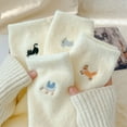 thumbnail image 4 of Onlysocks 4 Pair Womens Cute Cozy Thick Slipper Fuzzy Socks with Animal Embroidery, for Winter Indoor Floor Comfort, Barefoot Dreams, Cat, 4 of 8