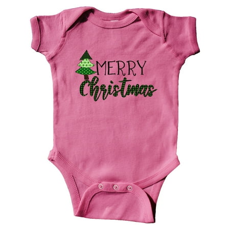 

Inktastic Merry Christmas Green Quilt Pattern Tree Gift Baby Boy or Baby Girl Bodysuit